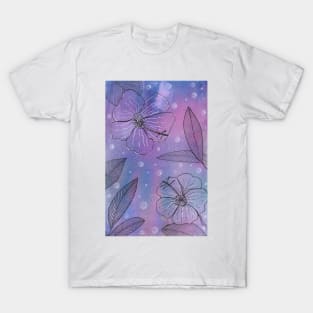 Hibiscus Flowers at Night Watercolor Art T-Shirt